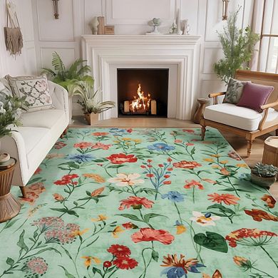 Garvee Machine Washable Floral Area Rug Soft Non Slip Stain Resistant Rugs for Living Room Kitchen