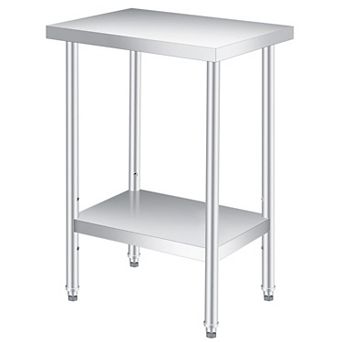 Stainless Steel Table 12x24x35Inch with 2 tier Storage, Adjustable Undershelf, Pre-installed Feet