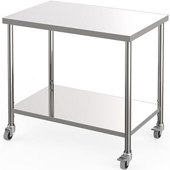 Stainless Steel Table, 60" x 24", 1000 LBS, with Adjustable Undershelf and Lockable Casters