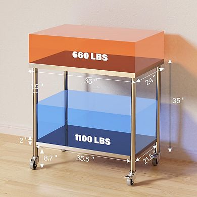 Stainless Steel Table, 60" x 24", 1000 LBS, with Adjustable Undershelf and Lockable Casters