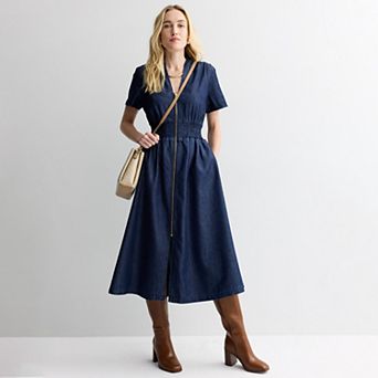 Women's Nine West Zip Front Midi Dress