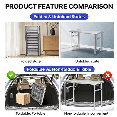 Stainless Steel Folding Table 48x24x31 in, 520 lbs Load, Single Tier No Undershelf