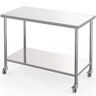 Stainless Steel Table, 60" x 24", 1000 LBS, with Adjustable Undershelf and Lockable Casters