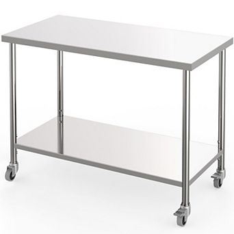 Stainless Steel Table, 60" x 24", 1000 LBS, with Adjustable Undershelf and Lockable Casters
