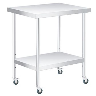 Stainless Steel Table30x24x35Inch with 2 tier Storage, Adjustable Undershelf, Lockable Casters