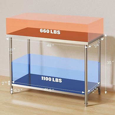 Stainless Steel Table, 60" x 24", 1000 LBS, with Adjustable Undershelf and Galvanized Legs
