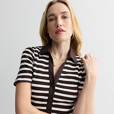 Women's Nine West Front Placket Mix Media Dress 47.5-Inch Length