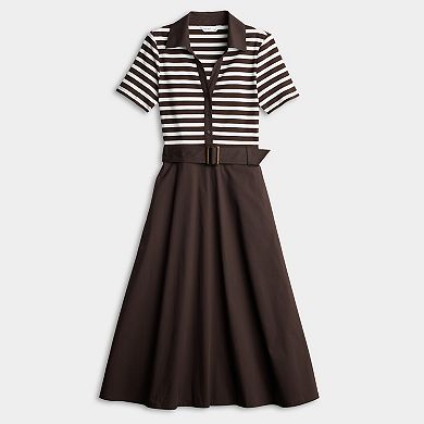 Women's Nine West Front Placket Mix Media Dress 47.5-Inch Length