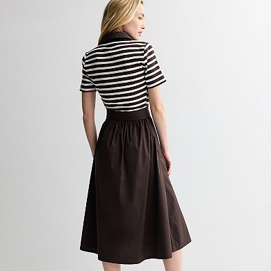 Women's Nine West Front Placket Mix Media Dress 47.5-Inch Length