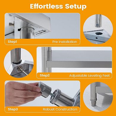 Stainless Steel Table, 14x24x34 Inch, 3-Tier Metal Prep Table with 2 Undershelf