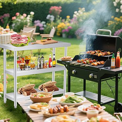 Stainless Steel Table, 14x24x34 Inch, 3-Tier Metal Prep Table with 2 Undershelf