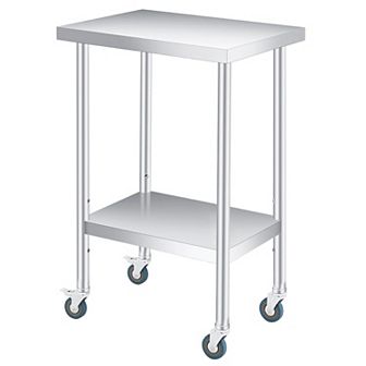 Stainless Steel Table 12x24x35Inch with 2 tier Storage, Adjustable Undershelf, Lockable Casters