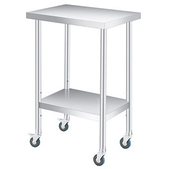 Stainless Steel Table 12x24x35Inch with 2 tier Storage, Adjustable Undershelf, Lockable Casters