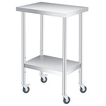Stainless Steel Table 14x24x35Inch with 2 tier Storage, Adjustable Undershelf, Lockable Casters