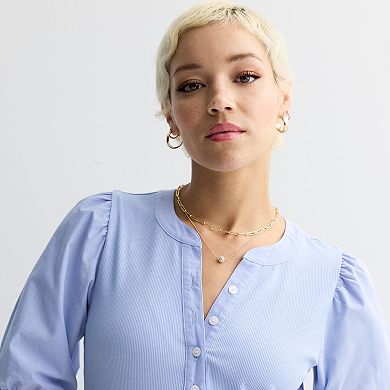 Women's Nine West Mixed Media Henley Puff Sleeve Top