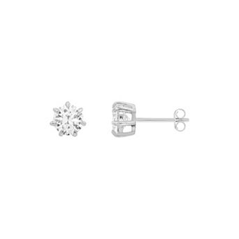PRIMROSE Rhodium Over Sterling Silver Cubic Zirconia Round Stud Earrings