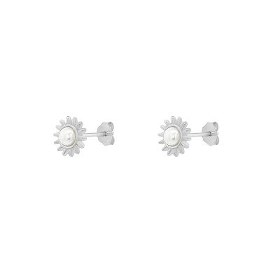 PRIMROSE Sterling Silver Simulated Pearl Flower Stud Earrings