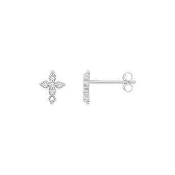 PRIMROSE Rhodium Over Sterling Silver Cubic Zirconia Cross Stud Earrings