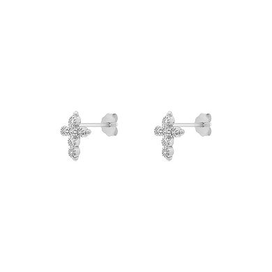 PRIMROSE Rhodium Over Sterling Silver Cubic Zirconia Cross Stud Earrings