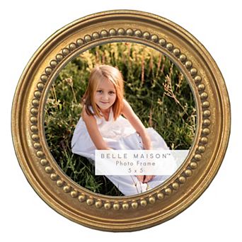 Belle Maison Gold-Tone Bead 5" x 5" Round Table Top Frame