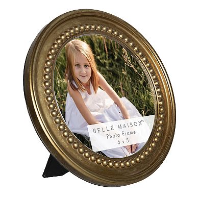Belle Maison Gold-Tone Bead 5" x 5" Round Table Top Frame