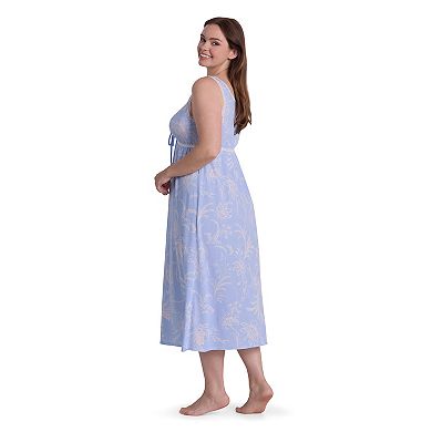 Plus Size Miss Elaine Essentials Silkyknit V-Neck & Tie Detail Long Nightgown