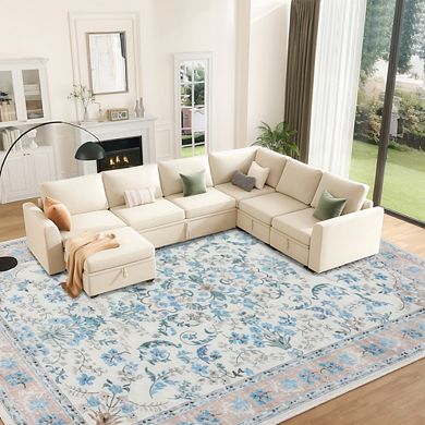 Garvee Modern Pastoral Washable Rug Soft Non Slip Area Rug Stain Resistant for Living Room Bedroom