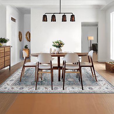 Garvee Vintage Floral Area Rug Machine Washable Low Pile Non Slip Rug for Living Room Bedroom