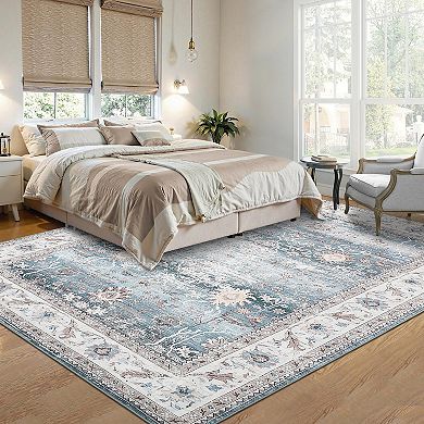 Garvee Vintage Floral Area Rug Machine Washable Low Pile Non Slip Rug for Living Room Bedroom