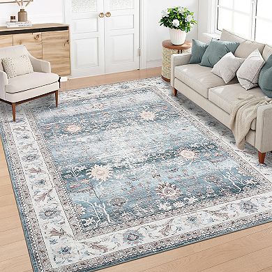 Garvee Vintage Floral Area Rug Machine Washable Low Pile Non Slip Rug for Living Room Bedroom