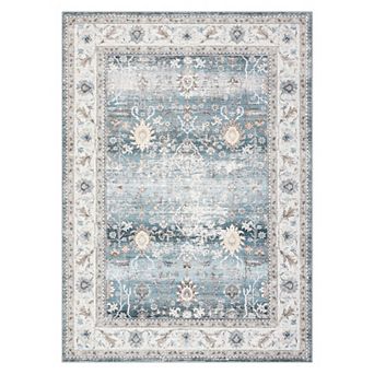 Garvee Vintage Floral Area Rug Machine Washable Low Pile Non Slip Rug for Living Room Bedroom