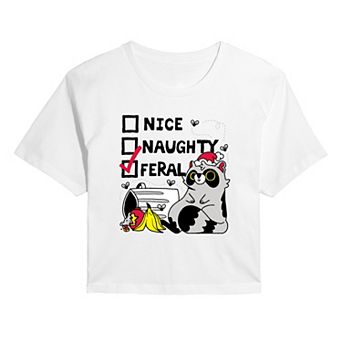 Juniors' Nice Naughty Feral Christmas Cropped Graphic Tee
