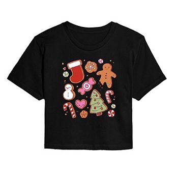 Juniors' Kawaii Christmas Treats Cropped Graphic Tee
