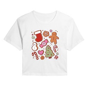 Juniors' Kawaii Christmas Treats Cropped Graphic Tee