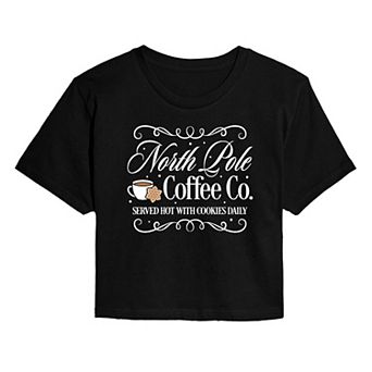 Juniors' North Pole Coffee Co. Christmas Cropped Graphic Tee