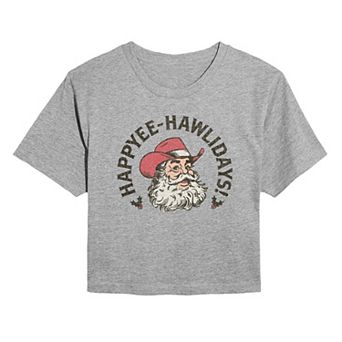 Juniors' Happyee Hawlidays Christmas Cropped Graphic Tee