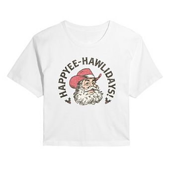 Juniors' Happyee Hawlidays Christmas Cropped Graphic Tee