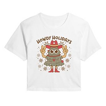 Juniors' Howdy Holidays Christmas Cropped Graphic Tee