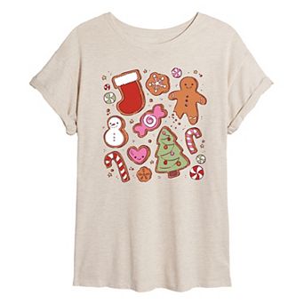 Juniors' Kawaii Christmas Treats Oversized Oversized Graphic Tee