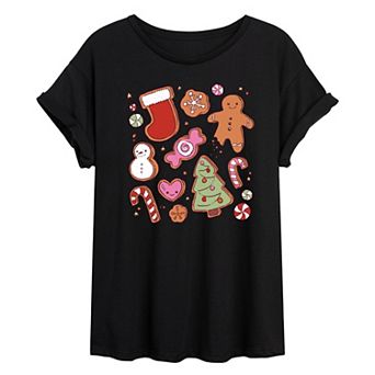 Juniors' Kawaii Christmas Treats Oversized Oversized Graphic Tee