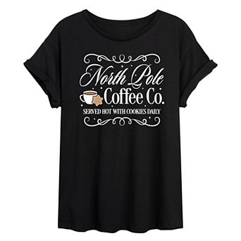 Juniors' North Pole Coffee Co. Oversized Christmas Graphic Tee