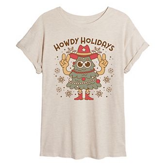 Juniors' Howdy Holidays Oversized Christmas Graphic Tee