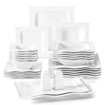 28 pc Porcelain Dining Set, incl. Bowls, Dessert, Soup, Dinner, Serving Plate, Salt & Pepper