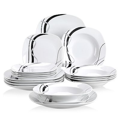 18-piece Porcelain Dinner Service for 6 people, incl. Dessert Plates, Soup Plates, Dinner Plates