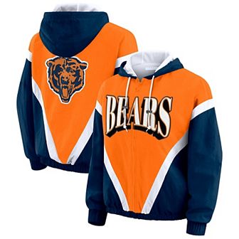 Women's WEAR by Erin Andrews Orange/Navy Chicago Bears Retro Crinkle Full-Zip Hoodie Windbreaker