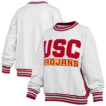 Women's Pressbox Heather Gray/Cardinal USC Trojans Endzone Crewneck Sweatshirt