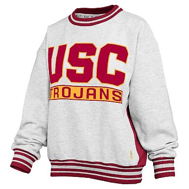 Women's Pressbox Heather Gray/Cardinal USC Trojans Endzone Crewneck Sweatshirt