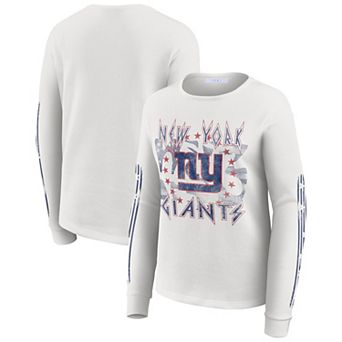 Women's WEAR by Erin Andrews White New York Giants Graphic Waffle Long-Sleeve T-Shirt