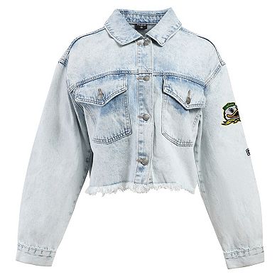 Women's Hype and Vice Denim Oregon Ducks Lightwash Cropped Button-Up Jean Jacket