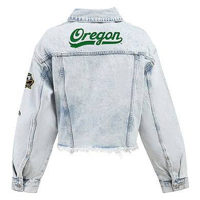 Women's Hype and Vice Denim Oregon Ducks Lightwash Cropped Button-Up Jean Jacket
